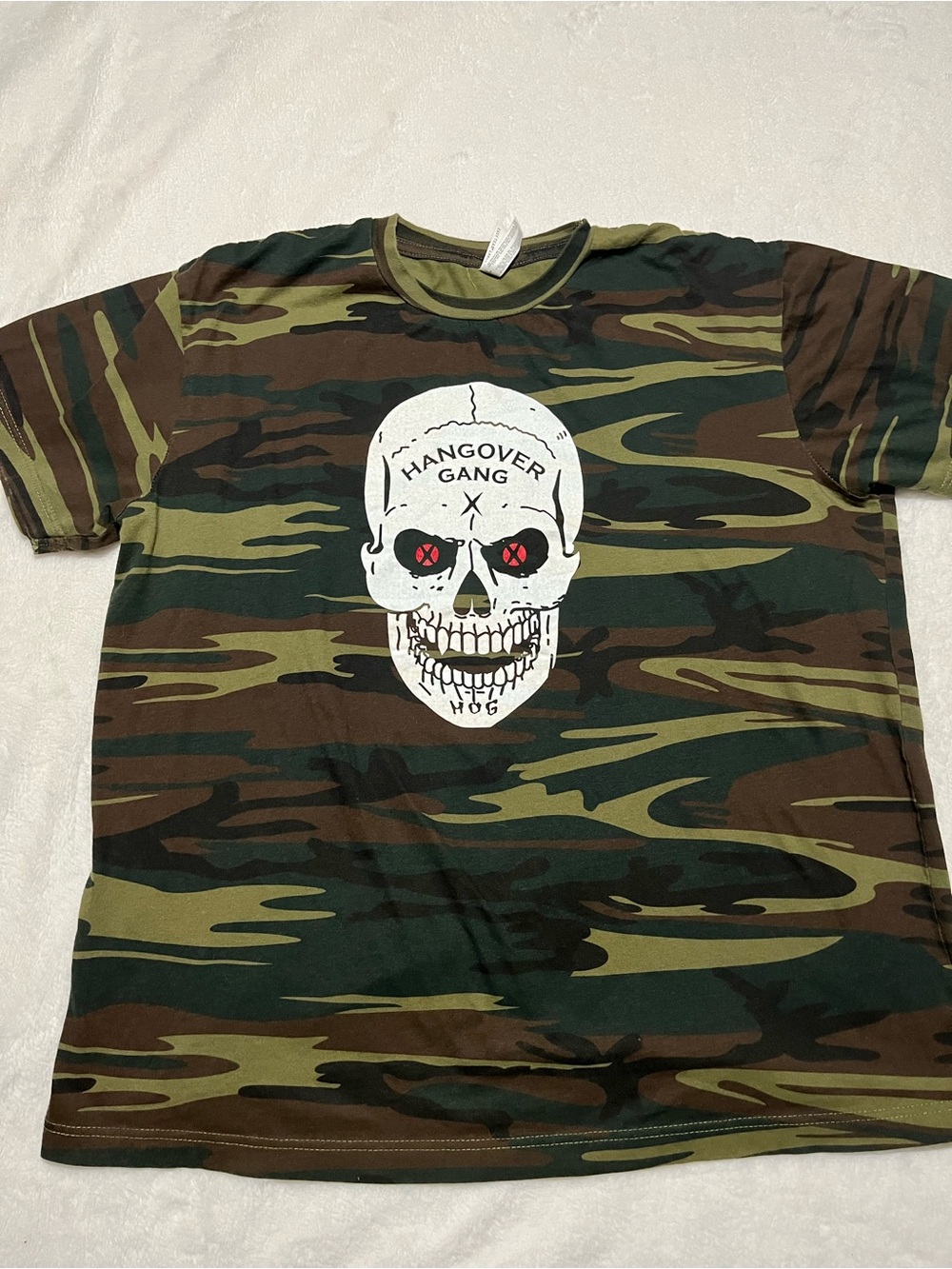 Hangover Gang Camo Skull Graphic Tee - Green/Brown